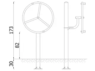 Stort armhjul singelstamme H173 x B64 x D94 cm
