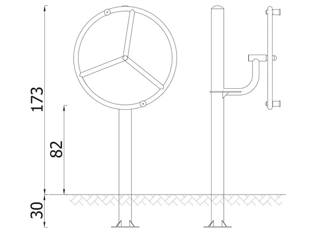 Stort armhjul singelstamme H173 x B64 x D94 cm 