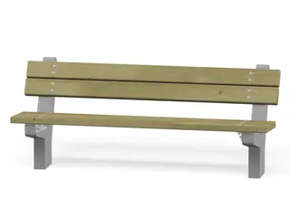 Trebenk med rygg på betongramme L180 x D69 x H75 cm, nedstøping