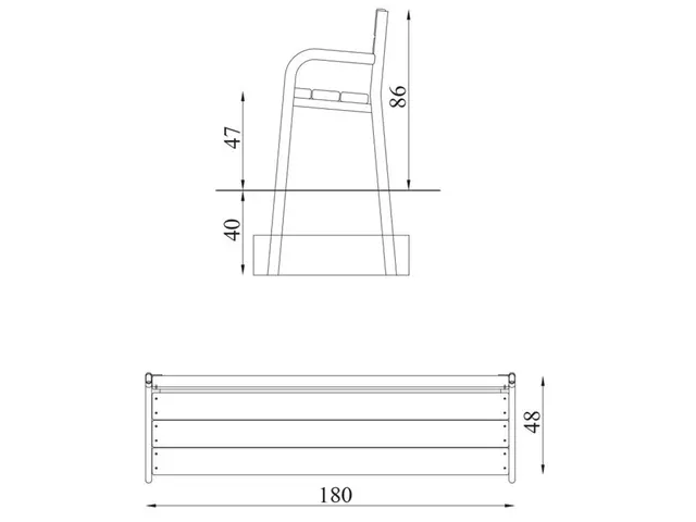Benk med rygg for nedgraving L180 x B48 x H86/47 cm 