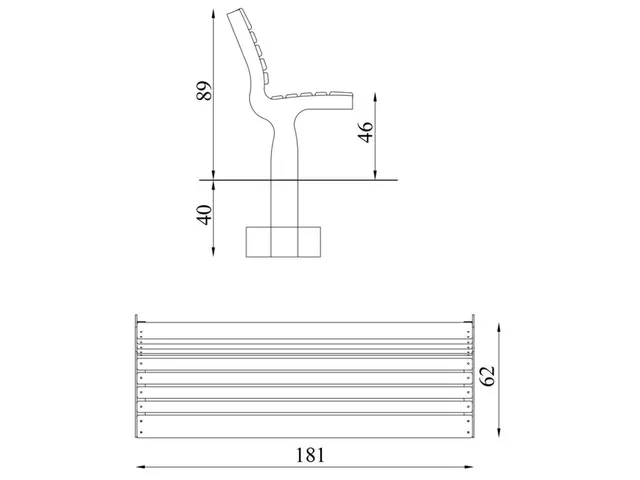 Benk med rygg L181 x B62 x H89/46 cm 