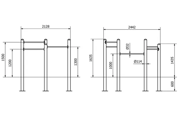 Turnstang hexagon L244 x B213 x H164 cm 