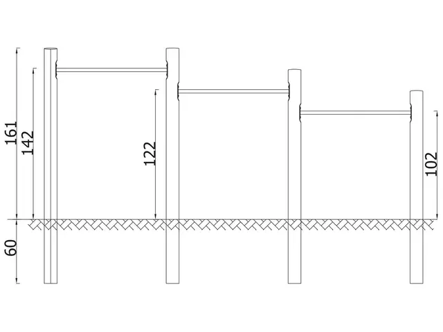 Robinio fitness kolbøttestativ trippel L352 x B12 x H161 cm 