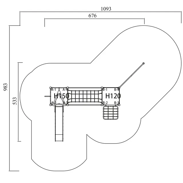 Barnas klatreborg 2 L676 x B533 cm 