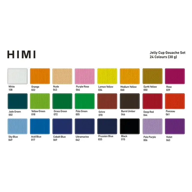 HIMI Jelly gouache sett 24 farger, 3 pensler 