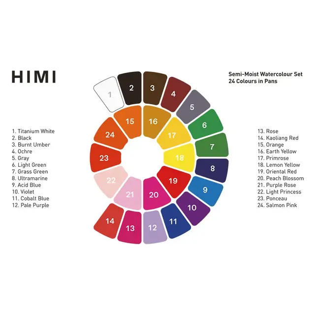 HIMI akvarellmaleskrin semi-moist 24 farger 
