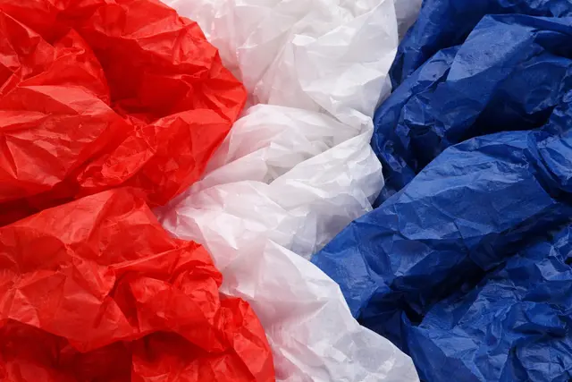 Silkepapir rødt, hvitt og blått 50 x 70 cm, 75 ark 