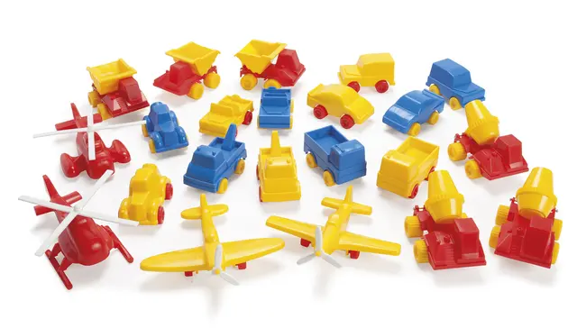 Biler, fly og helikopter L8-12 cm, 22 stk 