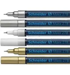 Schneider dekorasjonstusjer Ø0,8 mm, 2x gull, 2x sølv, 2x hvit