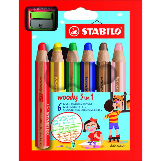 Stabilo Woody 3 in1 Ø16 mm, 6 stk + spisser 