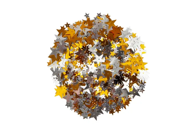 Paljetter gull og sølv stjerner Ø11-20 mm, 100 g 