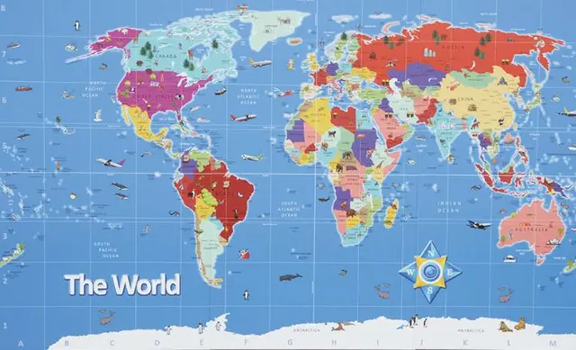 Bee-Bot og Blue-Bot matte verdenskart L210 x B120 cm 