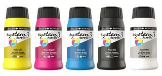 System3 akrylmaling primærfarger 5 x 500 ml