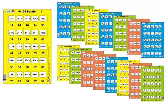 Puslespill addisjon og subtraksjon 0-100, 16 stk x 25 brikker 