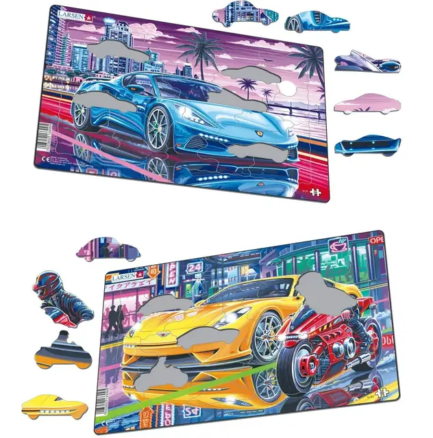 Puslespill sportsbiler 2 x 30 brikker 