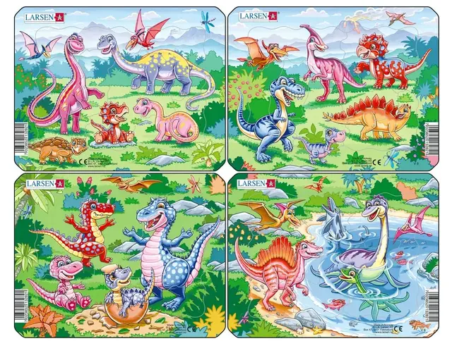 Puslespill dinosaurer 4 x 7 brikker 