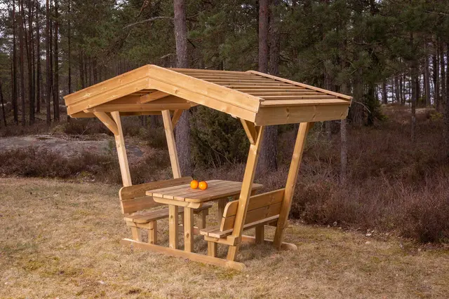 Bord/benk for voksne med tak L180 x B210 x 220 H75/43 cm 