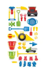 Stort sandsett med kj&#248;ret&#248;y 129 deler