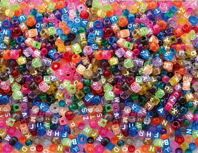 Plastperler bokstaver og kongo Ø7-9 mm, 1000 stk 