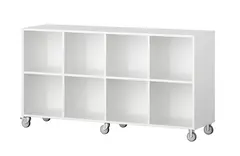 Labyrint reol 8 rom lav med hjul hvit B158 x D45 x H86 cm