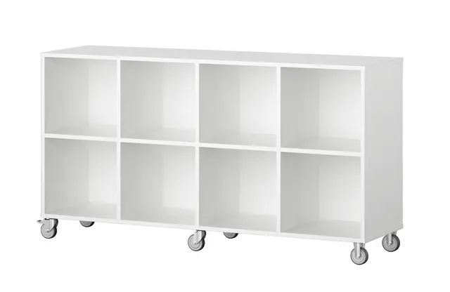 Labyrint reol 8 rom lav med hjul hvit B158 x D45 x H86 cm 