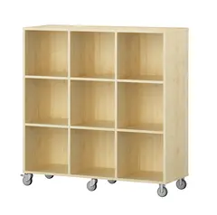 Labyrint reol 9 rom med hjul bj&#248;rk B119 x D45 x H123 cm