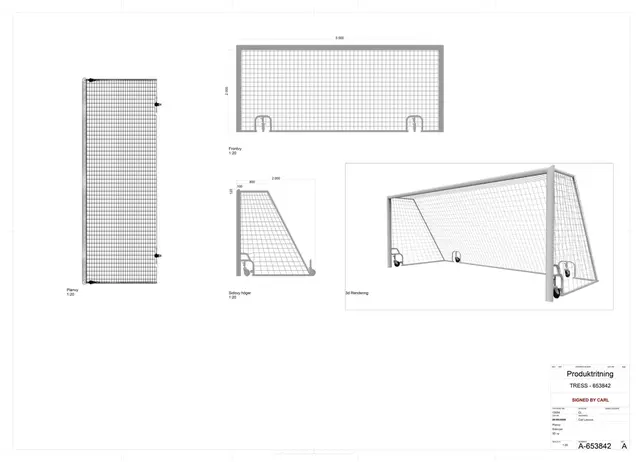 Smartlift fotballmål 7'er B500 x D200/80 x H200 cm 