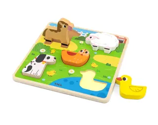 Taktilt blokkpuslespill bondegård 5 brikker