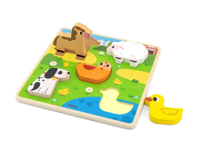 Taktilt blokkpuslespill bondegård 5 brikker 