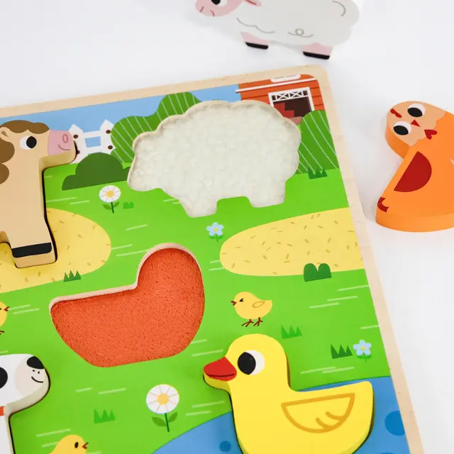 Taktilt blokkpuslespill bondegård 5 brikker 