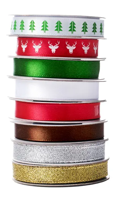 Satinbånd mix jul 8 stk x 10 m 