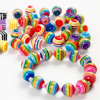 Plastperler stripete runde Ø12 mm, 200 stk