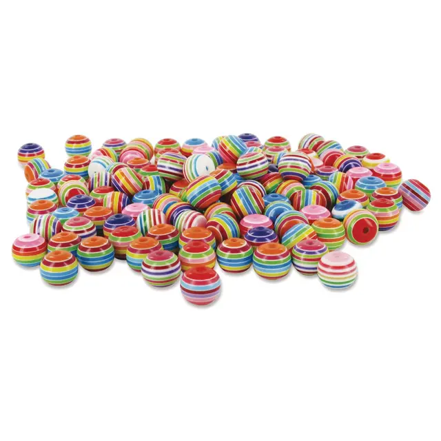 Plastperler stripete runde Ø12 mm, 200 stk 