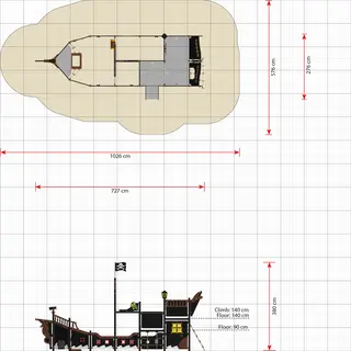 Maria, stort piratskip L727 x B276 x H380 cm