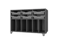 Moss skolereol med plastbakker og 6 rom Antrasitt, B105 x D46 x H72 cm