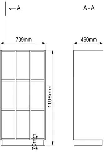 Moss skolereol 9 rom Hvit, B71 x D46 x H120 cm 