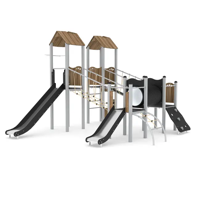 Steel lekeapparat med to tårn L495 x B470 x H351 cm 