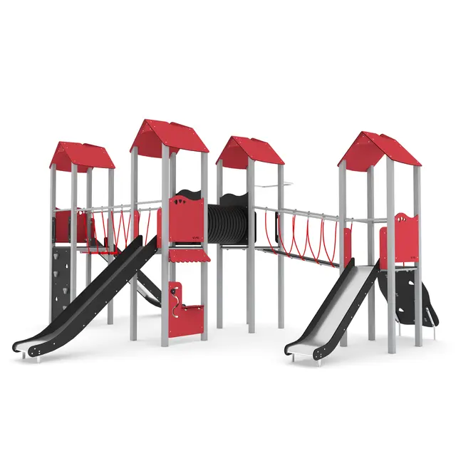 Steel lekeapparat med fire tårn L633 x B556 x H352 cm 