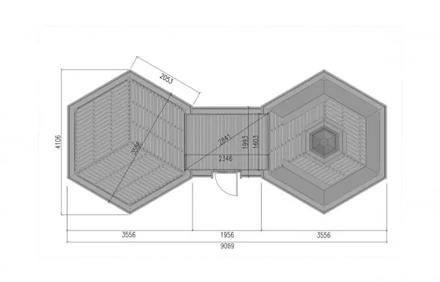 Grillhytte 9,2+9,2 lukket L947 x B376 x H286 cm 