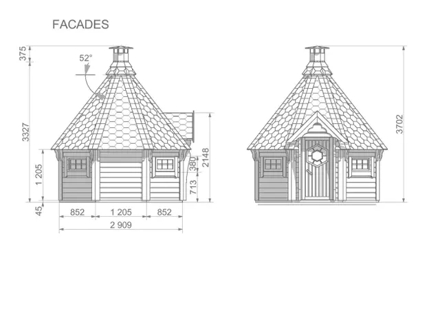 Grillhytte 6,9 lukket L291 x B291 x H333 cm 